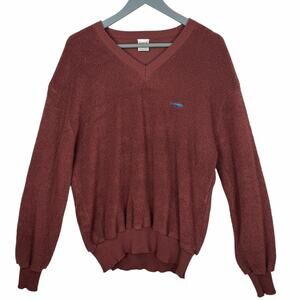 Vintage Grandpa Sweater Boucle Terry Mens XL Wildcat Le Sauvage Vneck 80s Brown